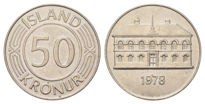 Исландия 50 крон 1978 здание парламента в Рейкьявике KM 19 медно-никель UNC 4168-122