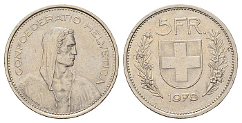 Швейцария 5 франков 1978 KM 40a.1 медно-никель 4536-836
