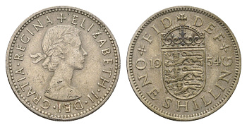 Великобритания 1 шиллинг 1954 Елизавета II (1952-2022), Английский герб KM 904, Spink 4147 медно-никель 4635-324