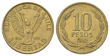 Чили 10 песо 1982 KM 218 латунь 4689-239