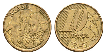 Бразилия 10 сентаво 2010 KM 649 сталь плакированная латунью 4686-757