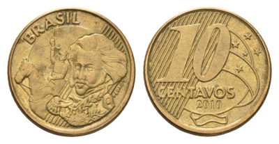 Бразилия 10 сентаво 2010 KM 649 сталь плакированная латунью 4686-757