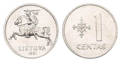 Литва 1 цент (сент) 1991 год-тип KM 85 алюминий UNC 4689-1018