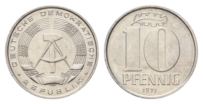 ГДР 10 пфеннигов 1971 A KM 10 алюминий  aUNC  M81-17