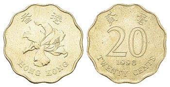 Гонконг 20 центов 1998 KM 67 никель латунь aUNC 4701-247