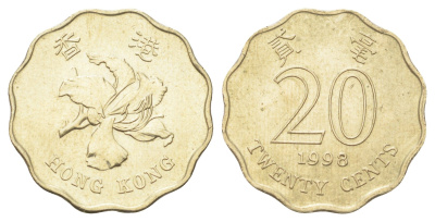 Гонконг 20 центов 1998 KM 67 никель латунь aUNC 4701-247