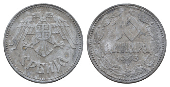 Сербия 10 динаров 1943 год-тип KM 33 цинк 4688-731