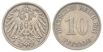 Германия 10 пфеннигов 1911 A KM 12, J. 13 медно-никель 4701-1123