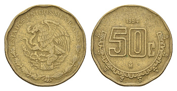 Мексика 50 сентаво 1994 KM 549 алюминиевая бронза 4697-541