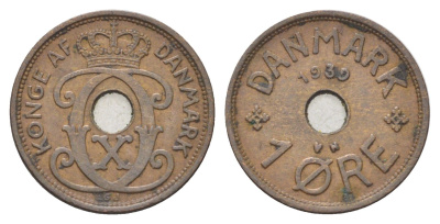 Дания 1 эре 1939 N, Кристиан X (1912-1947) KM 826 бронза 4701-622
