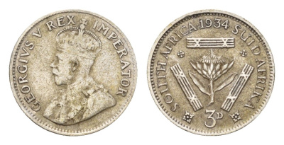 ЮАР 3 пенса 1934 Георг V (1910-1936) KM 15.2 серебро 105-1152