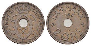 Дания 2 эре 1935 N, Кристиан X (1912-1947) KM 827 бронза 4701-824