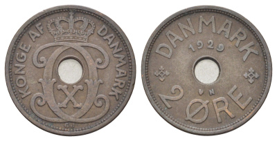 Дания 2 эре 1929 N, Кристиан X (1912-1947) KM 827 бронза 4701-728