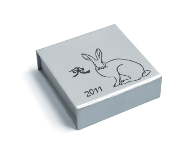 Ниуэ 1 доллар 2011 Год кролика, цветная эмаль, коробка, сертификат KM 510 серебро PROOF 4-3-3-02