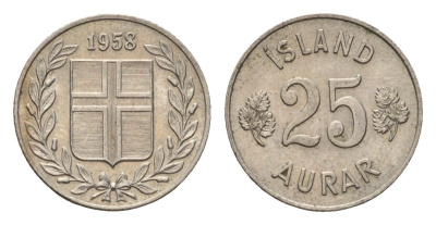 Исландия 25 эйре 1958 KM 11 медно-никель 4690-613