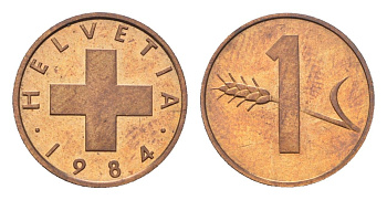 Швейцария 1 раппен 1984 KM 46 бронза UNC 4708-268