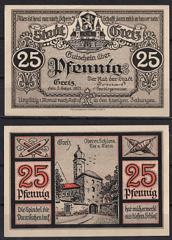 Германия, Грайц 25 пфеннигов 1921 DeNG 2 471.1a-1/4 бумага 7555-46-1-1