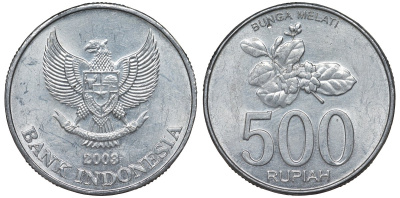 Индонезия 500 рупий 2003 цветок KM 67 алюминий 4131-325