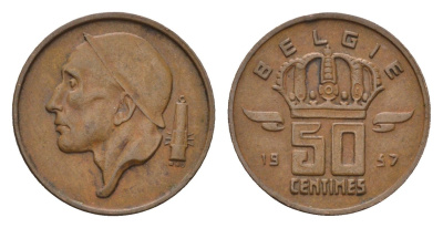 Бельгия 50 сантимов 1957 Belgie KM 149 бронза 4684-761