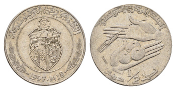 Тунис 1/2 динара 1997 KM 346 медно-никель 4662-811