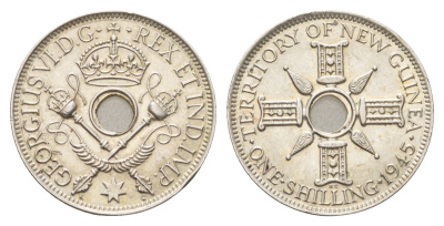 Новая Гвинея 1 шиллинг 1945 Георг VI KM 8 серебро 1528-1042