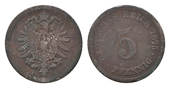 Германия 5 пфеннигов 1875 A KM 3, Jager 3, Weege 5 медно-никель 4685-1137