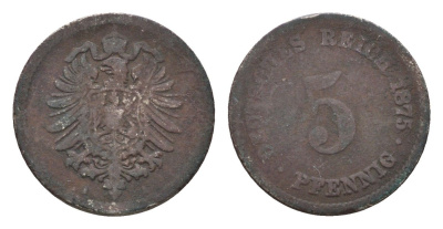Германия 5 пфеннигов 1875 A KM 3, Jager 3, Weege 5 медно-никель 4685-1137