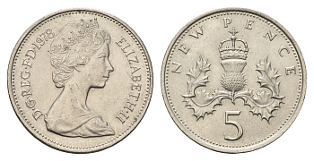 Великобритания 5 пенсов 1978 Елизавета II (1952-2022) KM 911, Spink 4233 (D1) медно-никель 4635-223