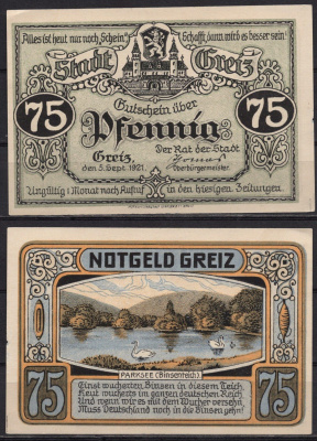 Германия, Грайц 75 пфеннигов 1921 бумага 7555-44-1-2