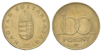 Венгрия 100 форинтов 1995 BP KM 698 латунь 4144-145
