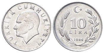 Турция 10 лир 1984 Кемаль Ататюрк KM 964 алюминий 4699-1224
