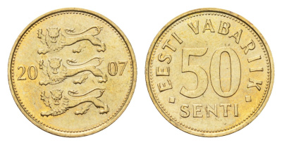 Эстония 50 сентов 2007 KM 24 латунь UNC 4685-636