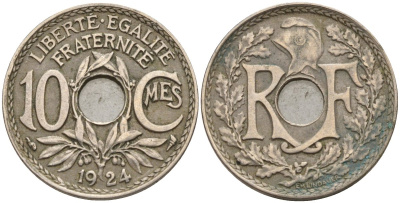 Франция 10 сантимов 1924 KM 866a, Le Franc 138.3 медно-никель 4143-935