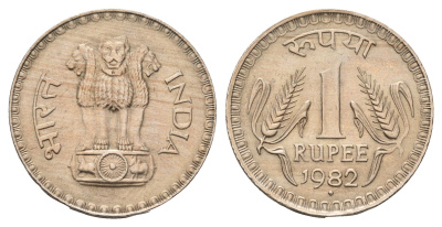 Индия 1 рупия 1982 KM 78.3 медно-никель 4654-1052