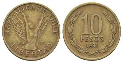 Чили 10 песо 1981 KM 218 латунь 4155-121
