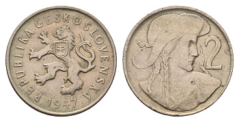 Чехословакия 2 кроны 1947 KM 23 медно-никель 4605-157