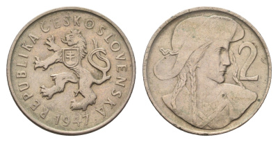 Чехословакия 2 кроны 1947 KM 23 медно-никель 4605-157