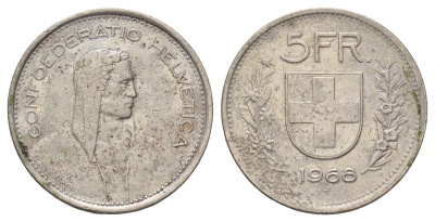 Швейцария 5 франков 1968 B KM 40a.1 медно-никель 4536-112