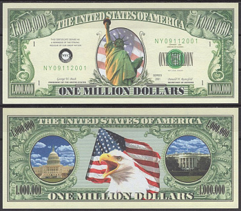 США 1000000 долларов 2001 статуя свободы бумага UNC (пресс) 7197-31-3
