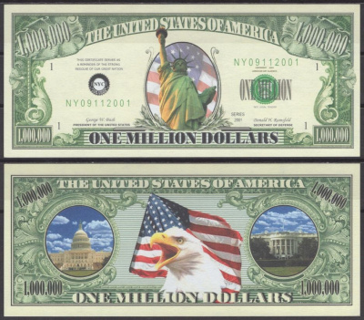 США 1000000 долларов 2001 статуя свободы бумага UNC (пресс) 7197-31-3