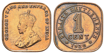 Стрейтс-Сетлментс (Стрейтс Сетлментс) 1 цент 1920 Георг V (1910-1936) KM 32 бронза 4697-1242