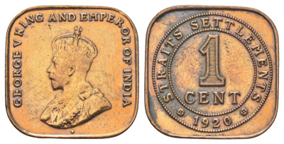 Стрейтс-Сетлментс (Стрейтс Сетлментс) 1 цент 1920 Георг V (1910-1936) KM 32 бронза 4697-1242