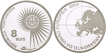 Португалия 8 евро 2004 INCM, расширение Европейского Союза KM 753a серебро PROOF 11-087-21