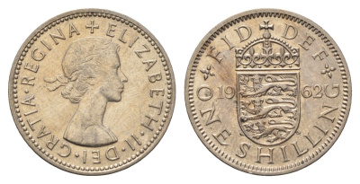 Великобритания 1 шиллинг 1962 Елизавета II (1952-2022), Английский герб KM 904, Spink 4147 медно-никель 4695-754