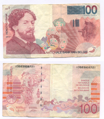 Бельгия 100 франков ND (1995-2001) Джеймс Энсор, морской пляж Pick 147 (1)  бумага   435-46-1-1