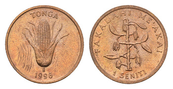 Тонга 1 сенити 1996 KM 66 бронза UNC 4387-515