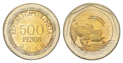 Колумбия 500 песо 2012 KM 298 биметалл UNC 4686-511