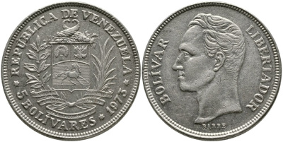 Венесуэла 5 боливаров 1973 Симон Боливар KM 44 никель 4521-1124