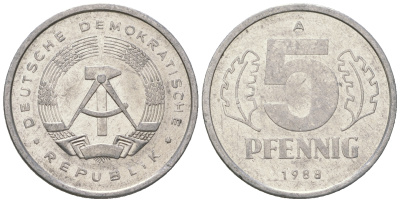 ГДР 5 пфеннигов 1988 A КМ 9.2 алюминий 3458-1264