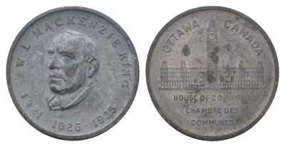 Канада медаль серии Премьер-министры Канады - У. Л. Маккензи Кинг, 1921-1926; 1935-1948) 1975 диаметр 32 мм, вес 11,5 гр латунь плакированная цинком 1082-6-42